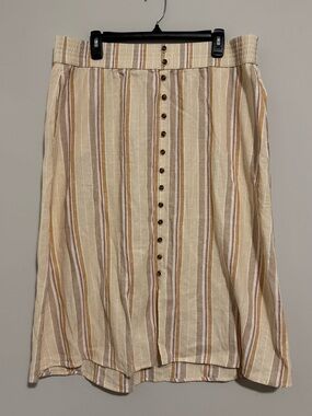 Striped Button-Front Midi Skirt NWOT
